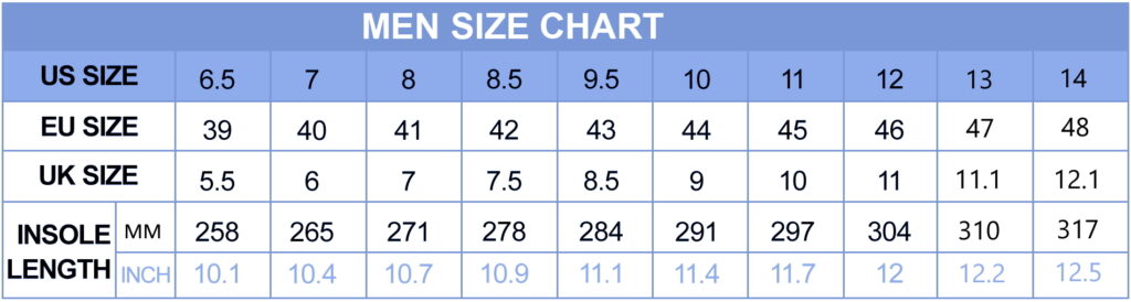 Jd men size chart