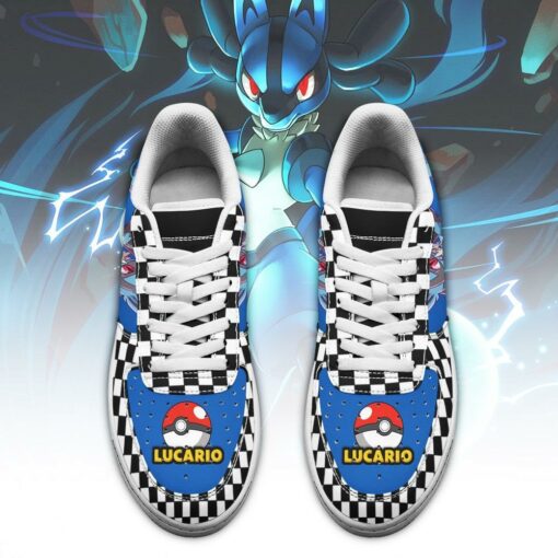 Poke Lucario Sneakers Checkerboard Custom Pokemon Shoes - 2 - GearAnime