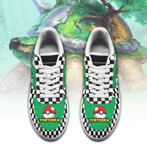 Poke Torterra Sneakers Checkerboard Custom Pokemon Shoes - 2 - GearAnime