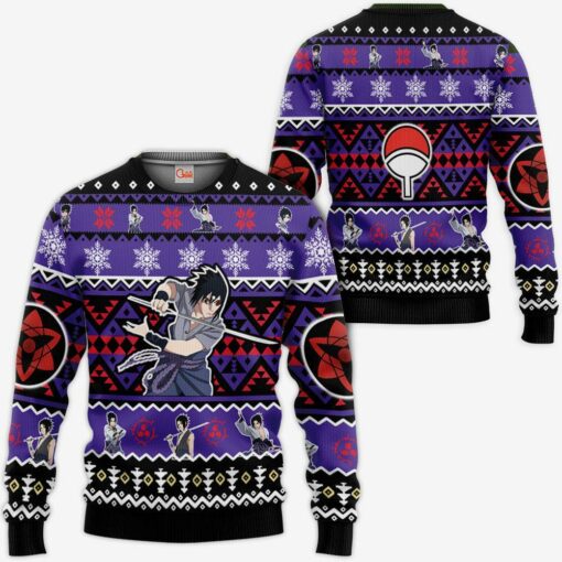 Uchiha Sasuke Ugly Christmas Sweater Custom Naruto Xmas Gifts Idea - 1 - GearAnime