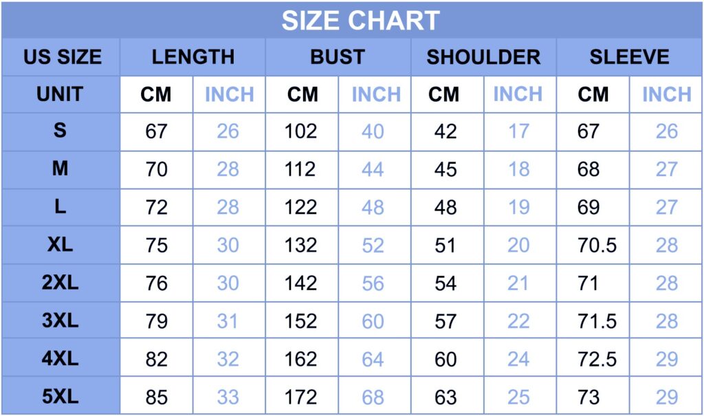 Shirts size chart
